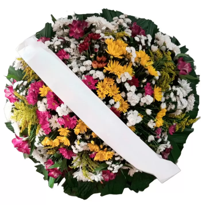 Coroa de flores redonda margaridas coloridas